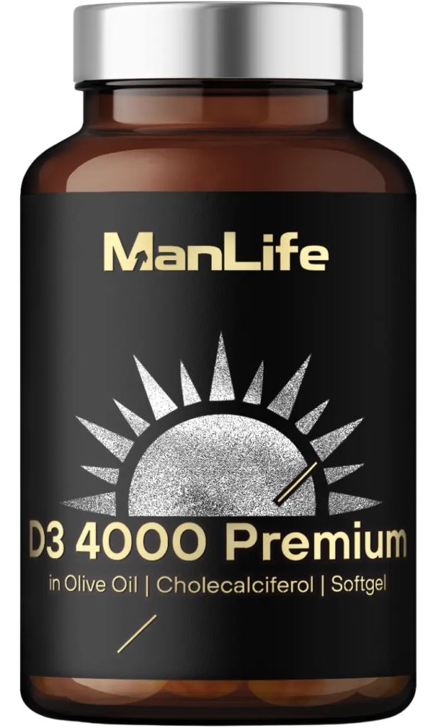 ManLife D3 4000 Premium witamina D3 w kapsułkach softgel z oliwą z oliwkową, suplement diety dla mężczyzn.