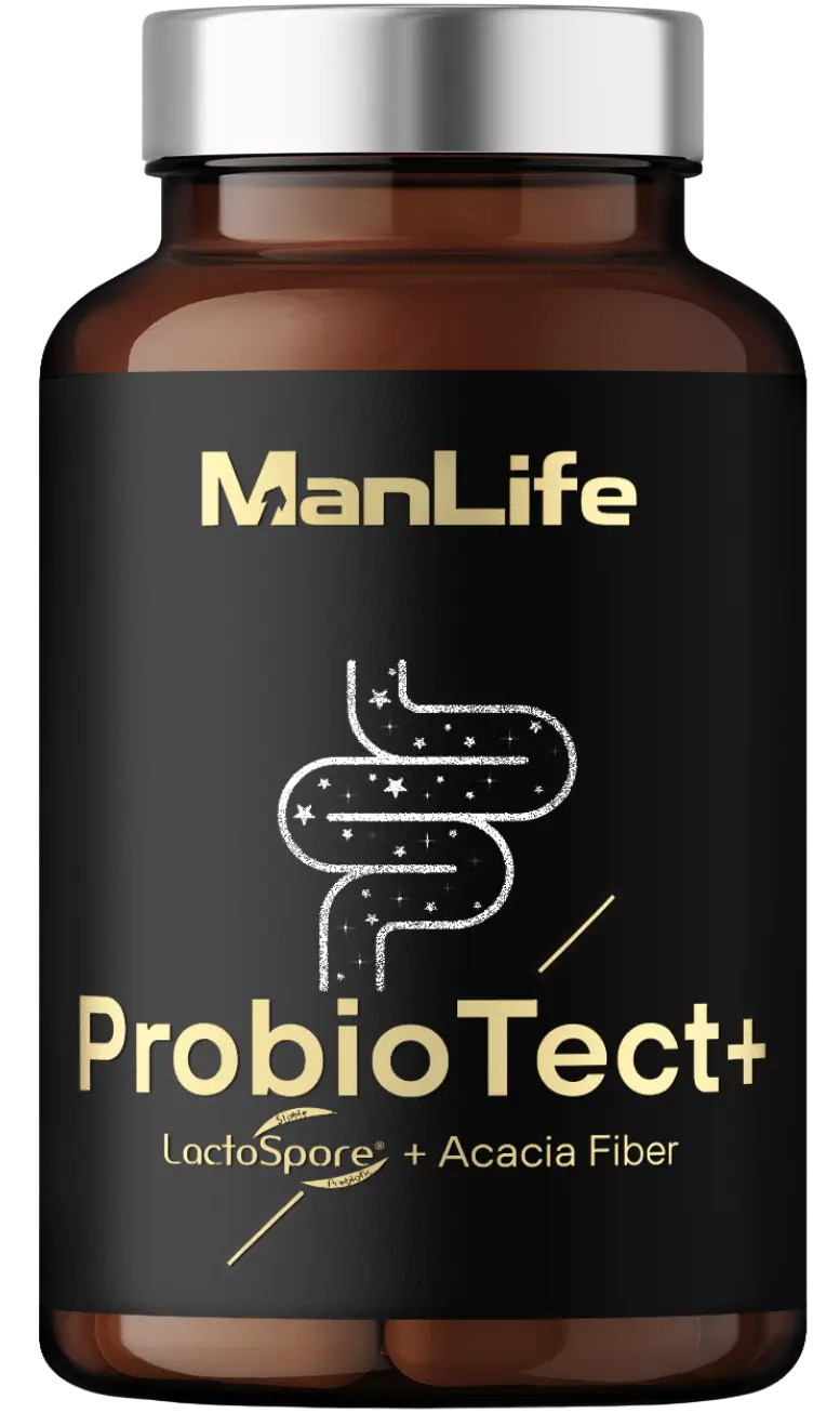 ManLife ProbioTect+ suplement diety w kapsułkach z LactoSpore i błonnikiem akacjowym wspierający zdrowie jelit.